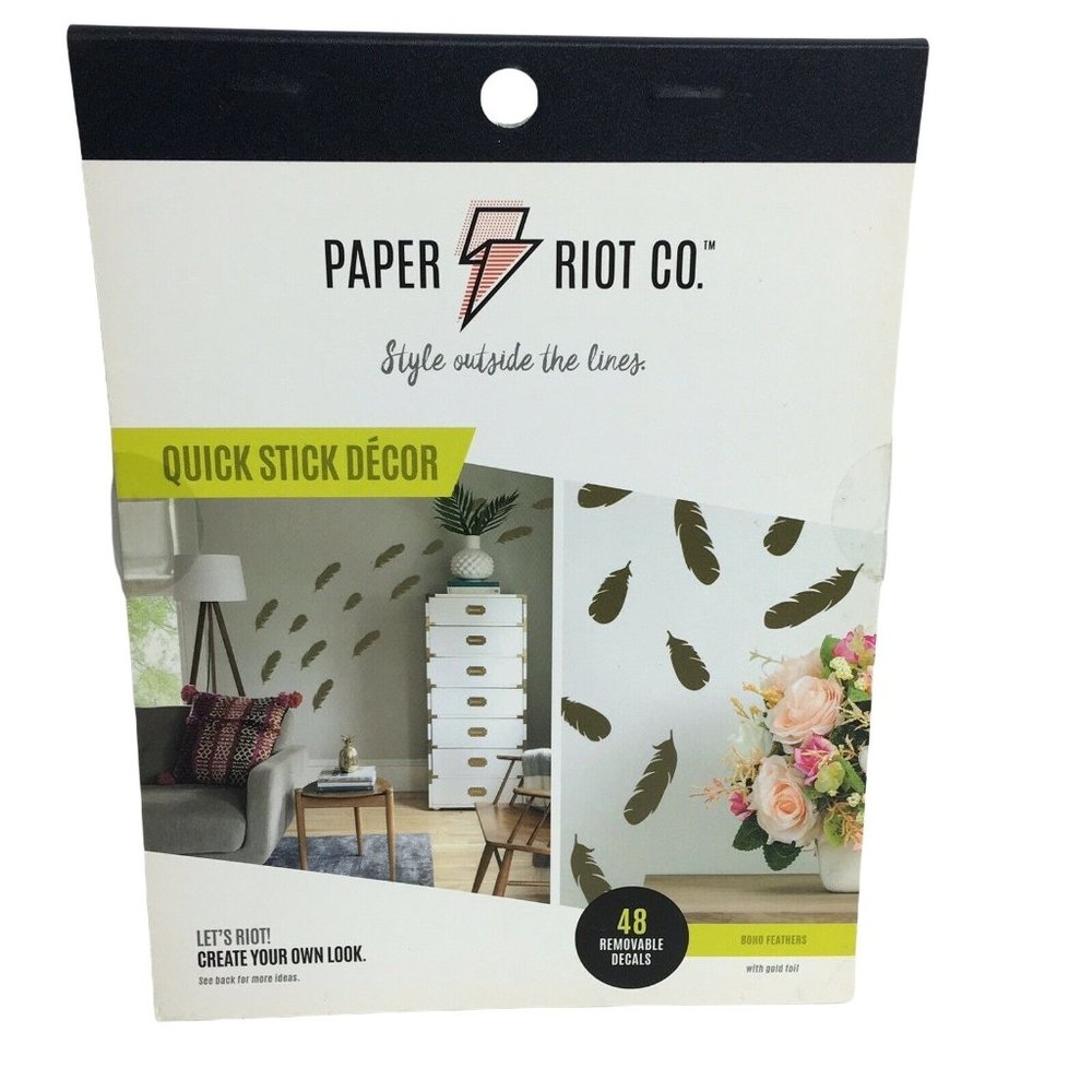 Paper Riot Co. Removable Decals Boho Feathers Quick Stick 48 Decal Stickers New